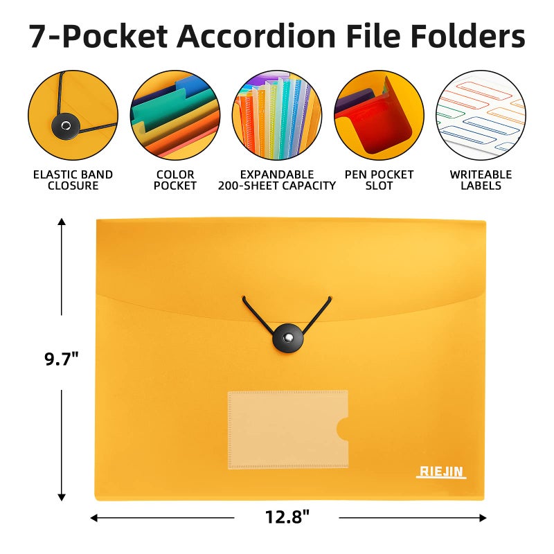 RIEJIN Accordian File Organizer 7 Pocket Expanding File Folder with Labels, Plastic Expandable File Folder for Documents Letter Size A4 Papers - Orange - Image 3